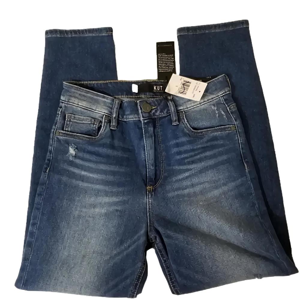 Kut from the kloth Naomi Girlfriend Ankle Straight Leg distressed NWT Jeans Sz 0